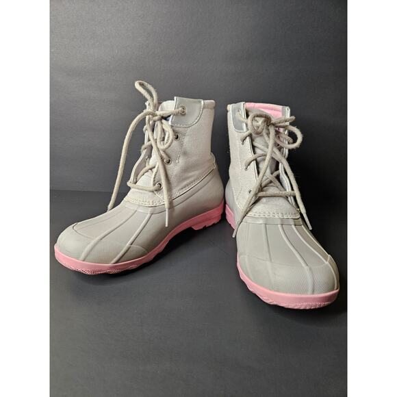 Sperry Port Boot Duck Boot Girl 5M Gray Pink Great Condition - Picture 1 of 9
